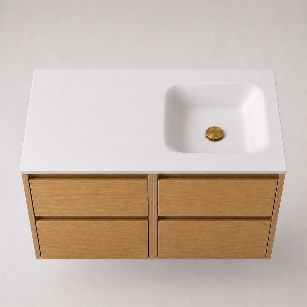 Corian plan vasque 102 cm incl. vasque Type 7, droite, Glacier White