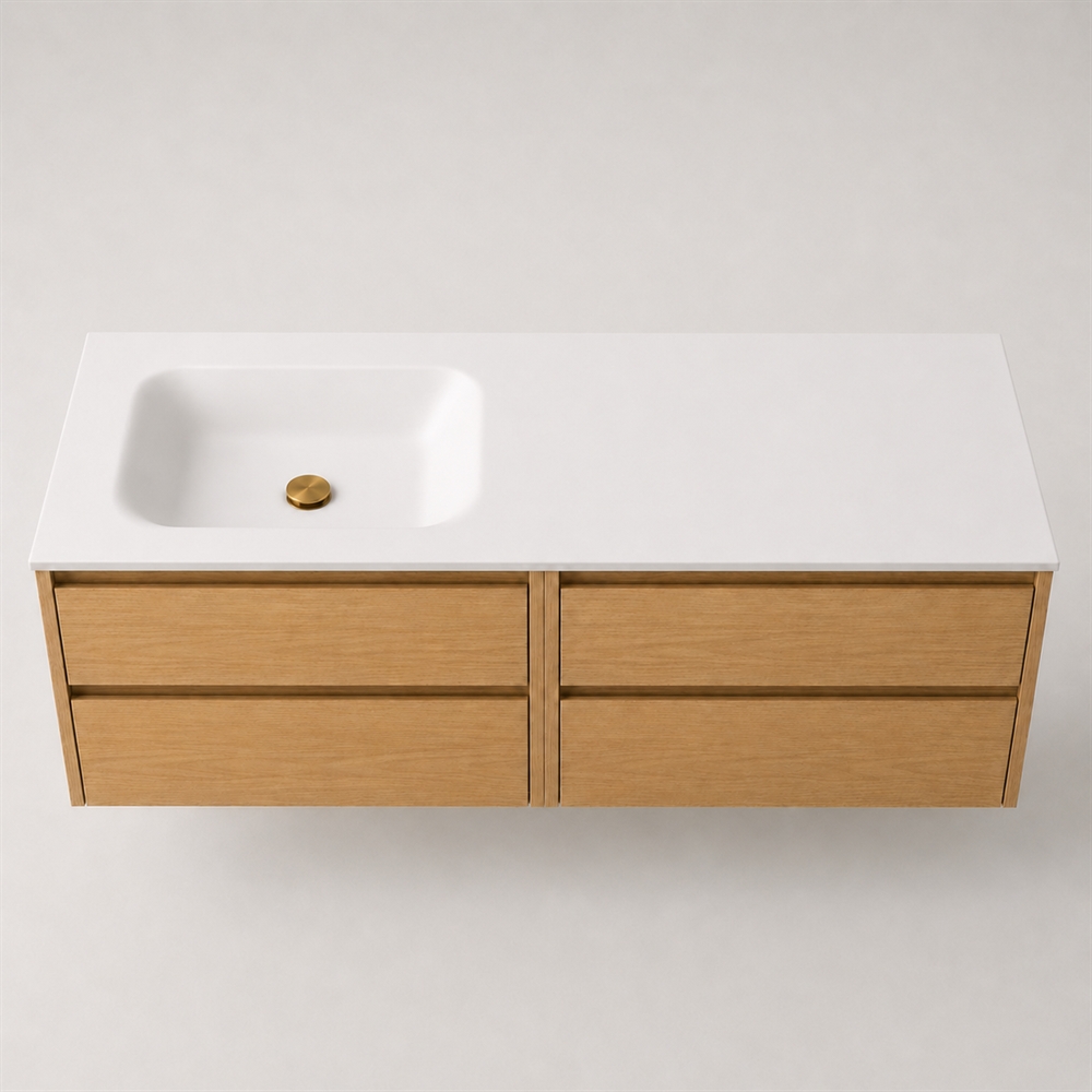 Corian plan vasque 142 cm incl. vasque Lux, gauche, Glacier White